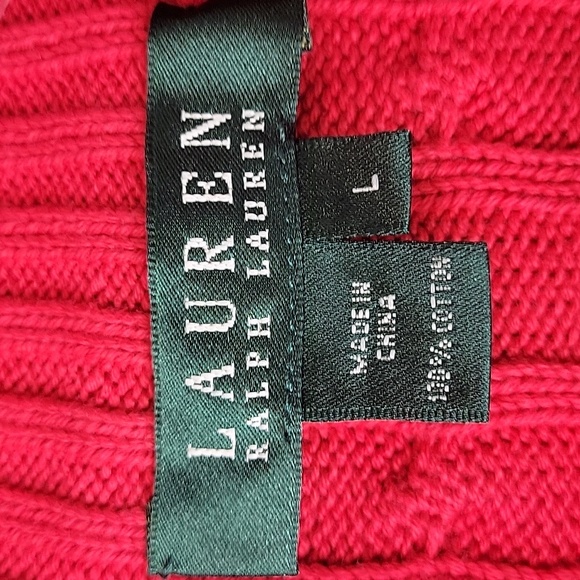 Ralph Lauren red cable knit sweater jacket gold logo size Large - Picture 2 of 8